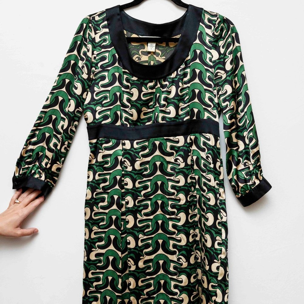 DVF Diane Von Furstenberg green & gold silk dress
